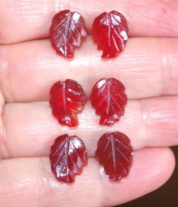 Carved Leaf Genuine Red Carnelian Vintage Stud Ea… - image 8
