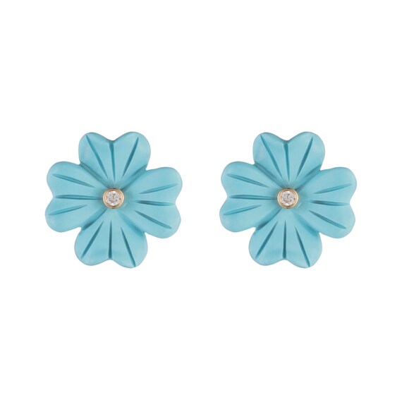 14K Turquoise Carved Flower Jackets With Dome Hea… - image 10