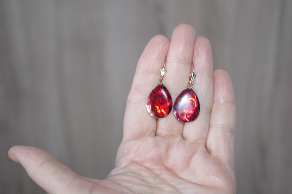 Red Faceted Abalone Shell Tear Drop Lever back Ea… - image 10