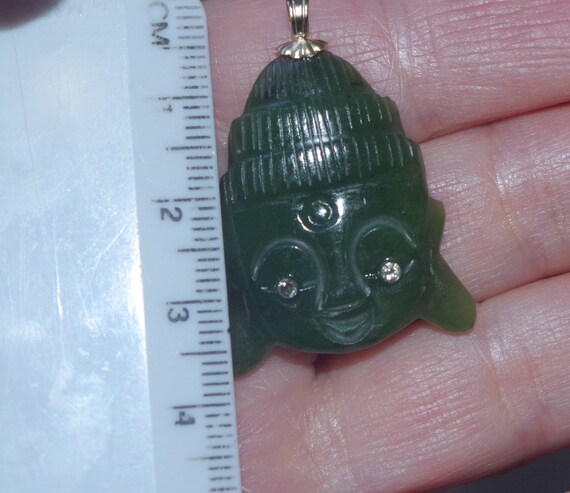 Handmade Exquisite Kwan Yin 14K Carved Green Jade… - image 4