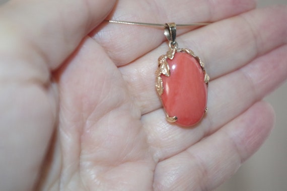 14K Antique Large Carved Red Momo  Coral Pendent - image 9