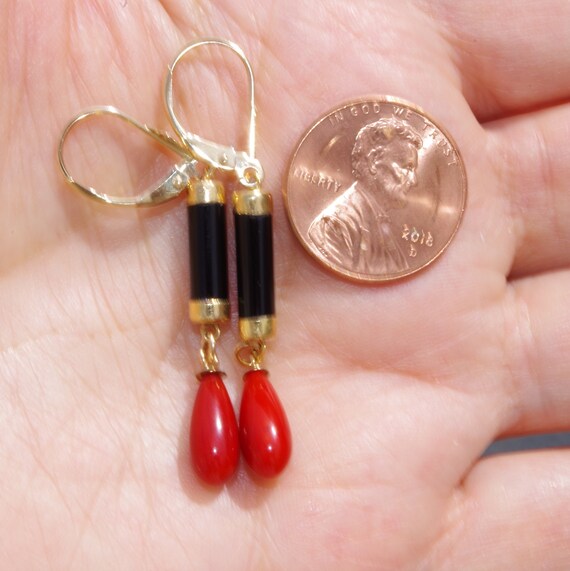 Handmade Genuine 14K Black Onyx & Italian Red Cor… - image 2