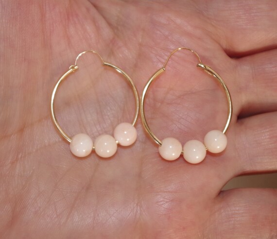 Quality Angel Skin Blush Coral 6MM Ball 14k Hoop … - image 7