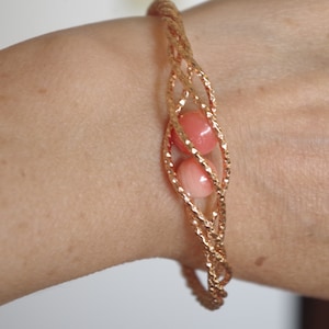 Vintage Handmade Gorgeous 14K GF Angel Skin Salmon Coral Caged Filigree Bangle Bracelet