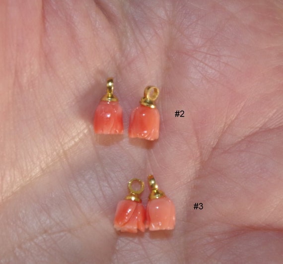 One pair Genuine Angel Skin Salmon Red Coral Vint… - image 4