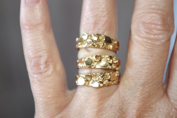 Gorgeous 14K Over Brass Gold Nugget Band Ring - image 8