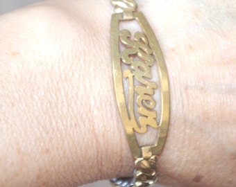 Pulsera vintage con nombre Karen bañada en oro de 14 quilates