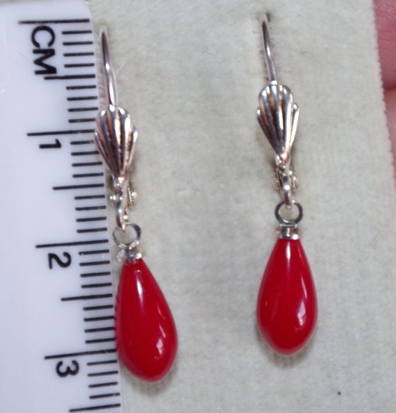 14K White GF 28MM Enhanced Red Blood Coral Tear D… - image 3