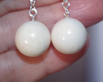 Handmade Vintage Genuine Sea Angel Skin Coral 14MM Ball Drop Earrings Jackets Sterling Silver