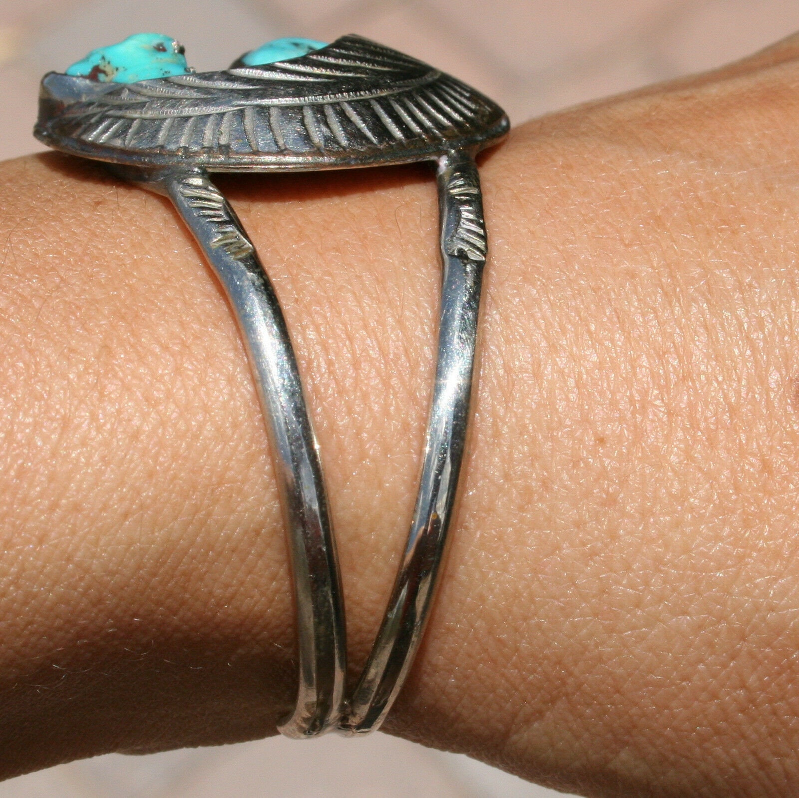ヴィンテージ スターリングシルバー ターコイズ＆リーフデザイン