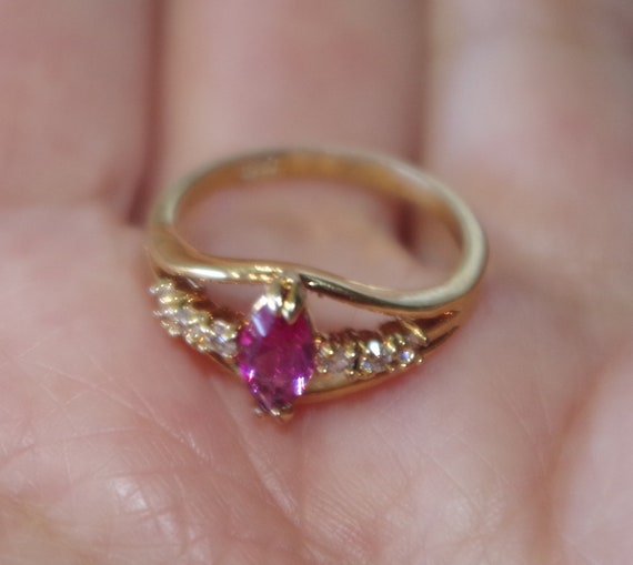 Vintage Pink Topaz 14k Gold Over Brass Band Ring … - image 5