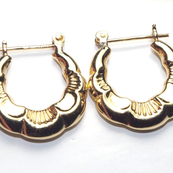 Vintage Ornate 14k Over Sterling Yellow Gold Gypsy Creole Hoop Earrings