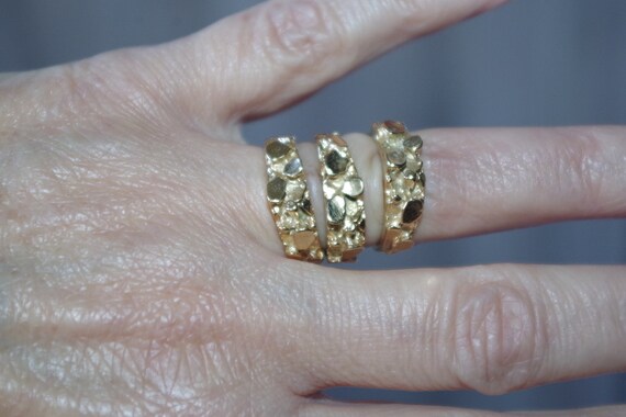 Gorgeous 14K Over Brass Gold Nugget Band Ring - image 10