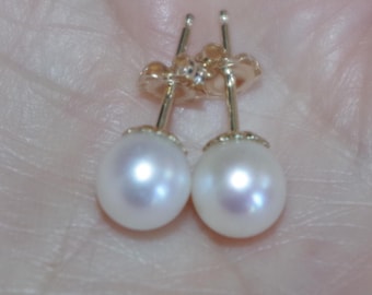 Mikimoto 7.25mm Pearl Earrings, 14K - Etsy