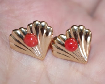 Vintage Gorgeous A & Z 14K Gold Filled Swirl Heart Stud Earrings W 10K Backs