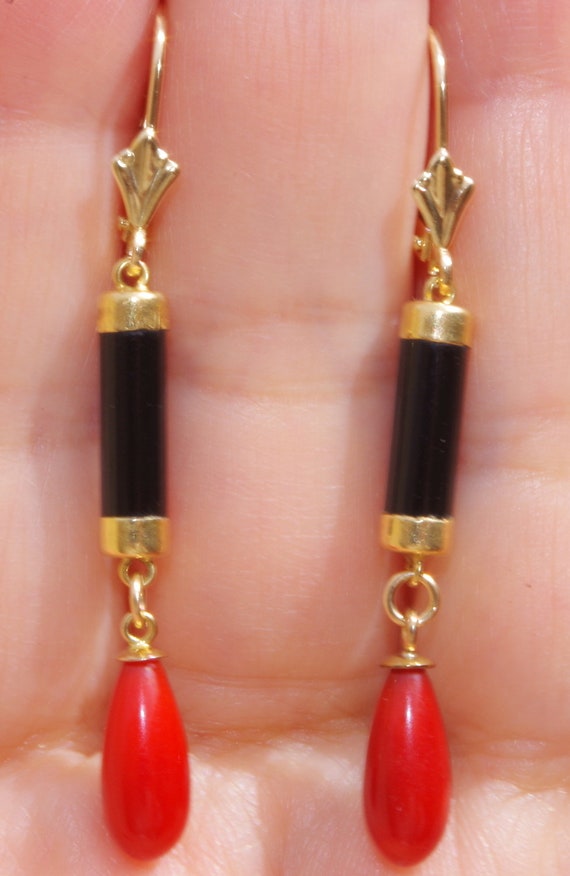 Handmade Genuine 14K Black Onyx & Italian Red Cor… - image 7