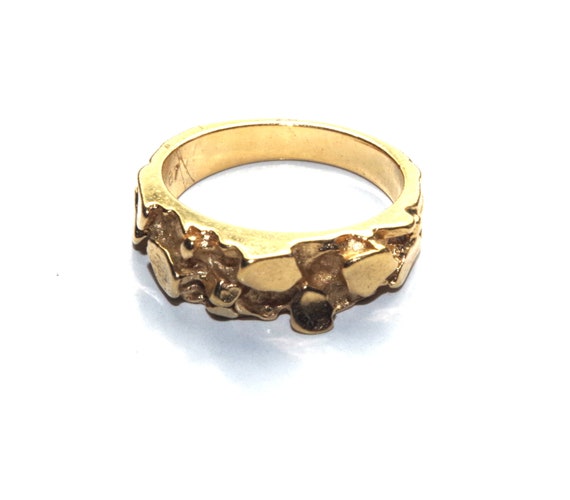 Gorgeous 14K Over Brass Gold Nugget Band Ring - image 6