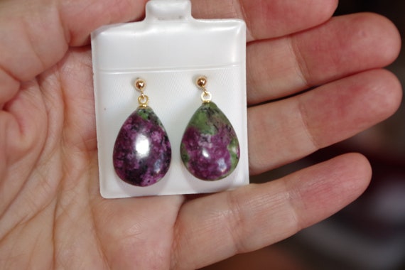 Ruby Zoisite Tear Drop Elongated Stud Earrings  I… - image 3