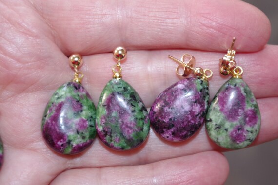 Ruby Zoisite Tear Drop Elongated Stud Earrings  I… - image 10
