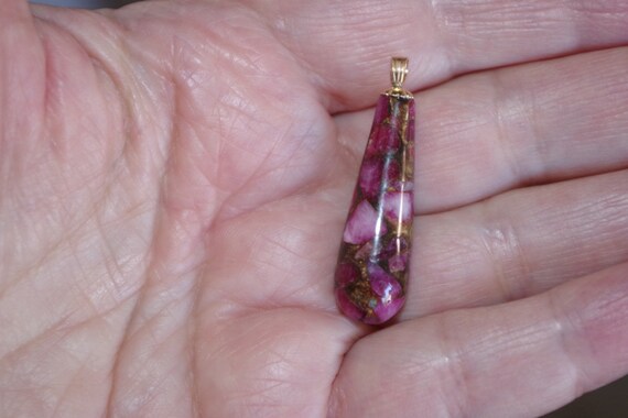 14k Solid Gold Ruby Zoisite Teardrop Pendent - image 4
