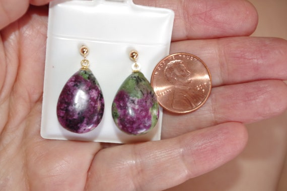 Ruby Zoisite Tear Drop Elongated Stud Earrings  I… - image 4