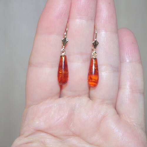 Vintage shops Gorgeous Genuine Petite 14K Amber Teardrop Leverback Earrings