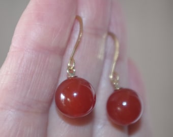 Old Stock Carnelian 12MM Round  Hook Earrings In 14K Gold Filled