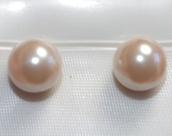 Old Stock 8MM  Majorca Golden Champange Round Pearl Stud Earrings Sterling Silver