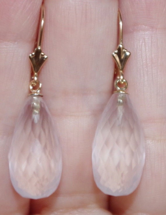 Handmade Quality 14K Mico Faceted Rose Quartz Tear