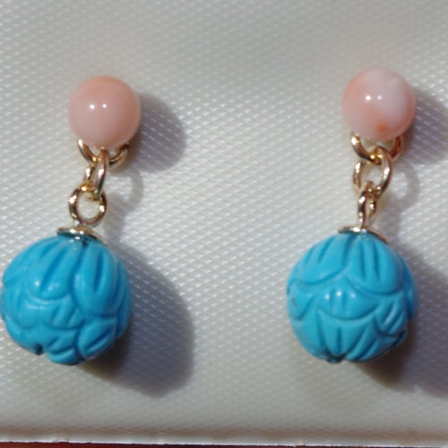 Sleeping Beauty Genuine 14K Carved 7.5MM Petite Ball Carved Lotus Turquoise shops Jackets