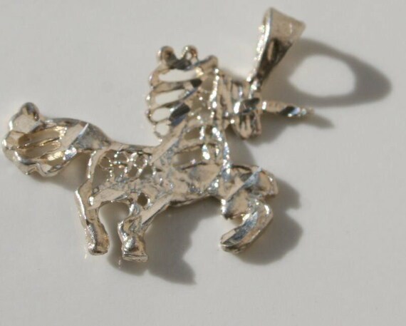 Cute Carved Unicorn Sterling Silver Pendent - image 3