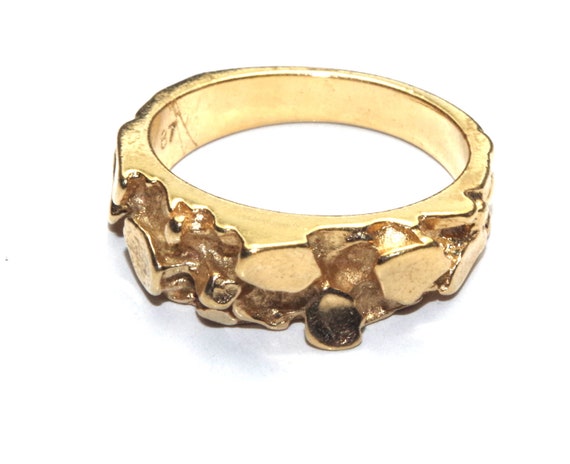 Gorgeous 14K Over Brass Gold Nugget Band Ring - image 1