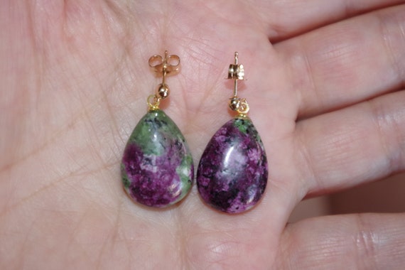 Ruby Zoisite Tear Drop Elongated Stud Earrings  I… - image 7