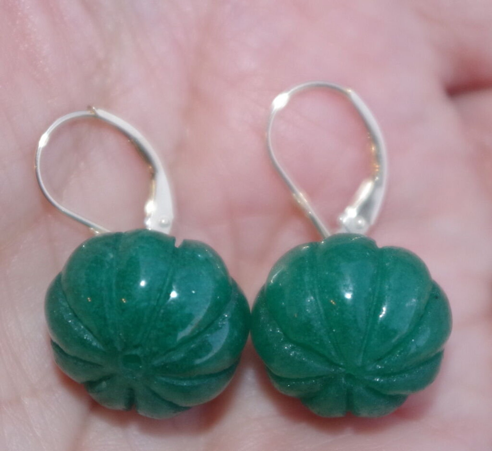 Handmade Carved Ball Emerald Vintage 14K 20MM Lever Etsy