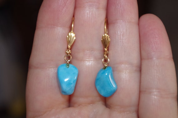 Gorgeous 14K GF Free Form Turquoise Drop Earrings - image 2