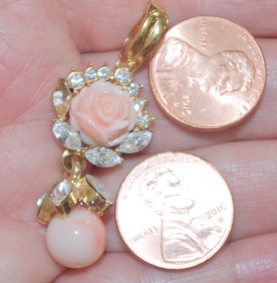 Angel Skin Coral Flower W CZ HandMade Drop Slide … - image 5