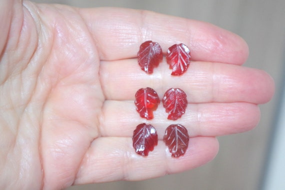 Carved Leaf Genuine Red Carnelian Vintage Stud Ea… - image 10
