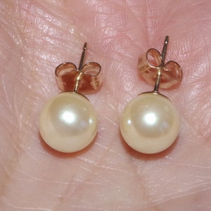 Old Stock 8 MM Mallorca Goldene Champagner Runde Perle Ohrstecker 14k Gold Filled