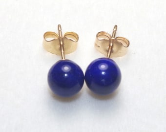 14K Gold Filled Genuine 6MM Round lapis Lazuli Stud Earrings