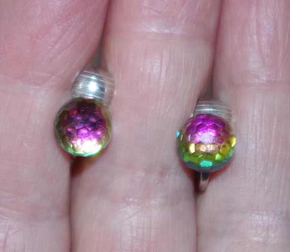 Retro Rainbow Disco Ball Clip On Earrings: Stainless Steel