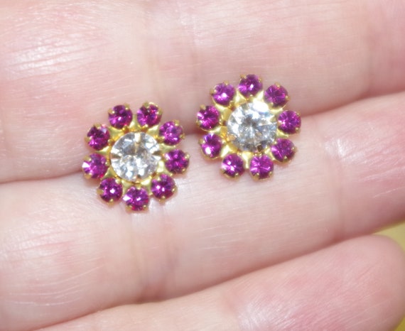 Ruby CZ Flower Earring Jackets: 11mm Vintage Stud… - image 10