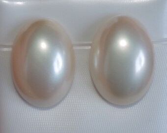 Quality Majorca Pearl Oval  Dome 17 MM Stud Earrings 14K Gold Filled