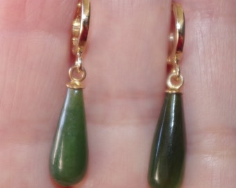 Vintage 14K Gold Filled Green Jade Teardrop Earrings