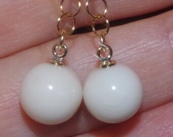Antique 14K Gold Angel Skin Coral Earrings: Italian Ball Drop