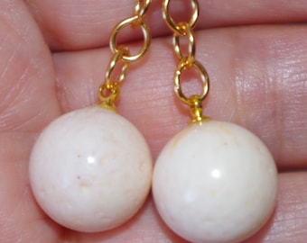 Vintage Sea Angel Skin Coral Ball Drop Earrings: 14K Gold Filled