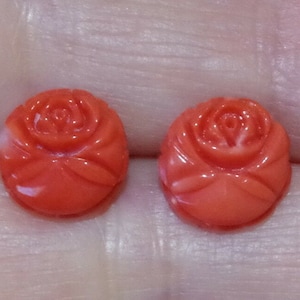 Antique Italian 14K 11MM Red Carved Coral Flower Fancy Stud Earrings
