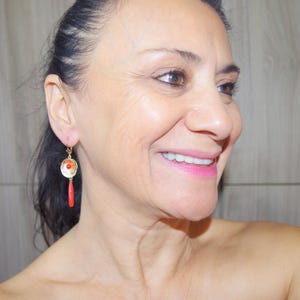 Exquisite 14K & SS Undyed Red Italian Coral Drop Lever back Earrings