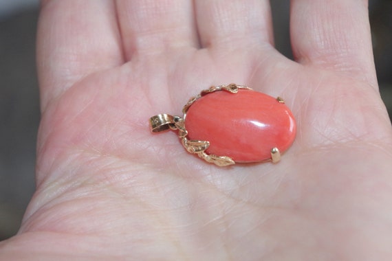 14K Antique Large Carved Red Momo  Coral Pendent - image 6