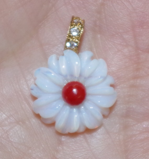 Fire Opal Carved Flower & Red Italian Coral 14k / 