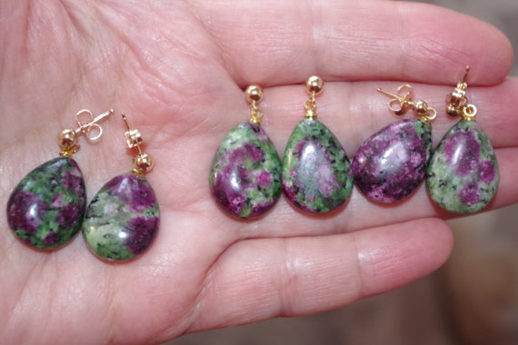 Ruby Zoisite Tear Drop Elongated Stud Earrings  I… - image 9